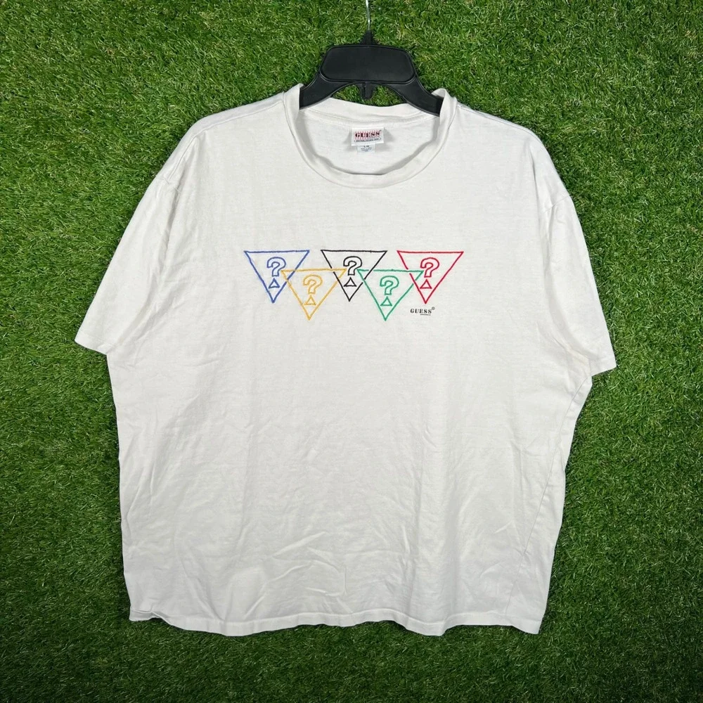 Guess Originals Mens White Olympic Triangle Logo Graphic T-Shirt Large 3332 - Picture 1 of 5
